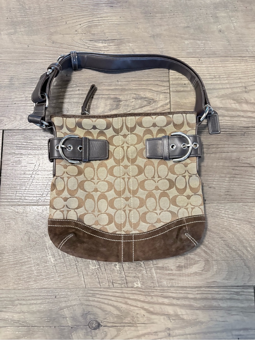 COACH -  Brown Signature Canvas Shoulder Bag